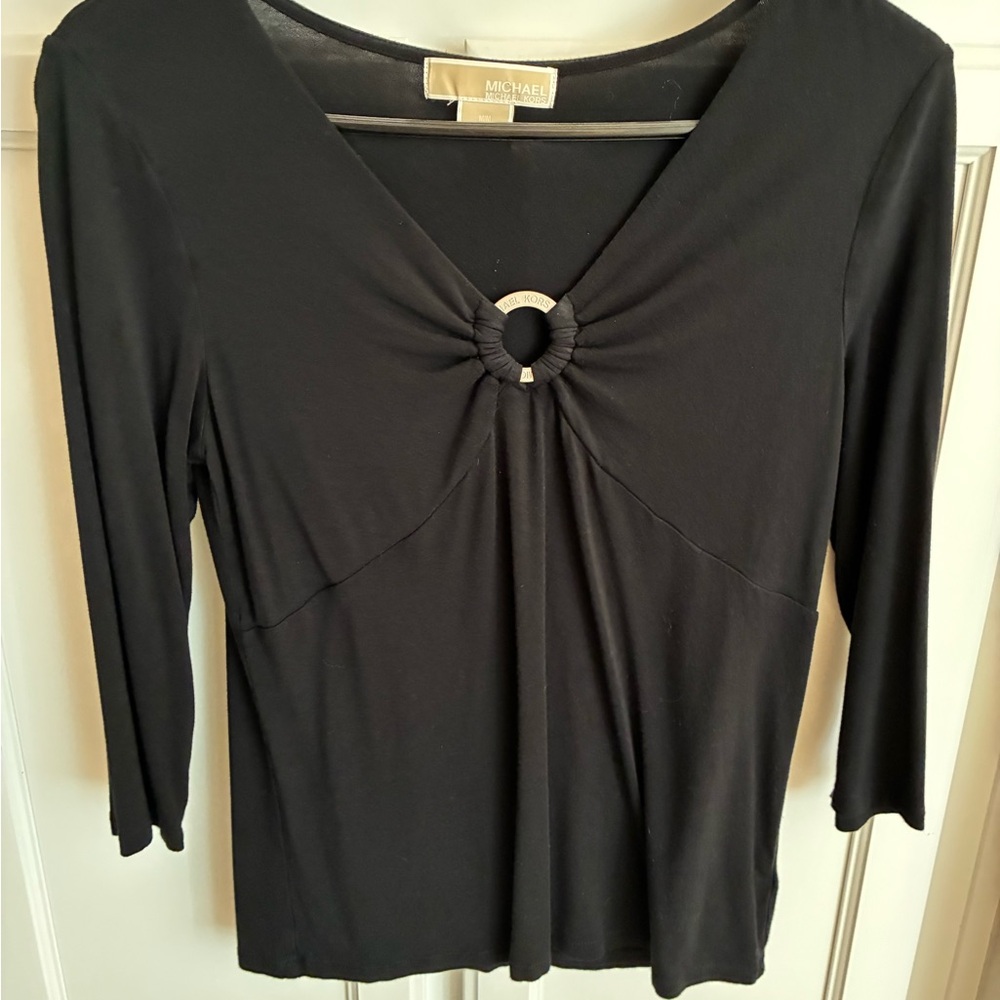 Michael Kors Black Blouse with Metal Ring Detail size Medium